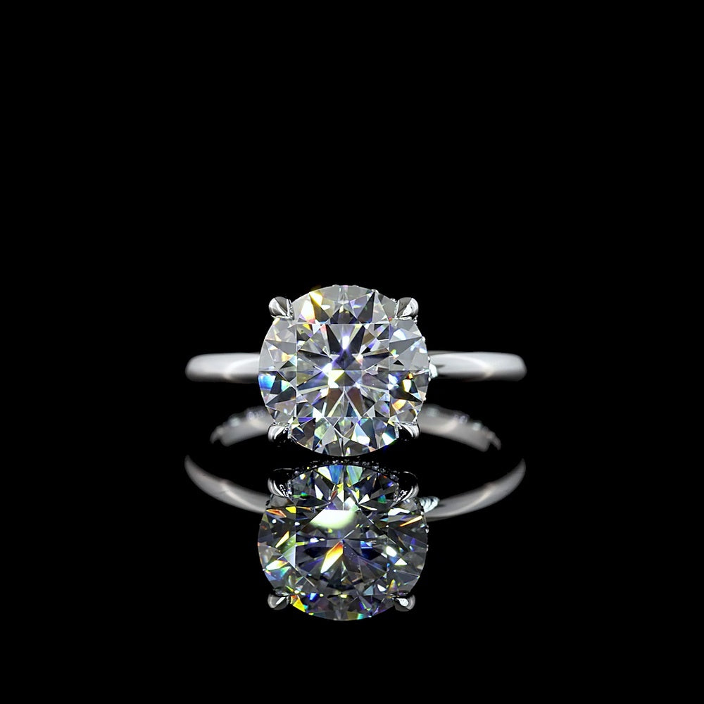 14K White Gold Hidden Halo Ring with 3.12 Carat Round Brilliant Cut E VVS2 Lab Diamond and 0.10 Carat Side Lab Diamonds - 3.22 Carat Total Diamond Weight - Covaloro Fine Jewelry