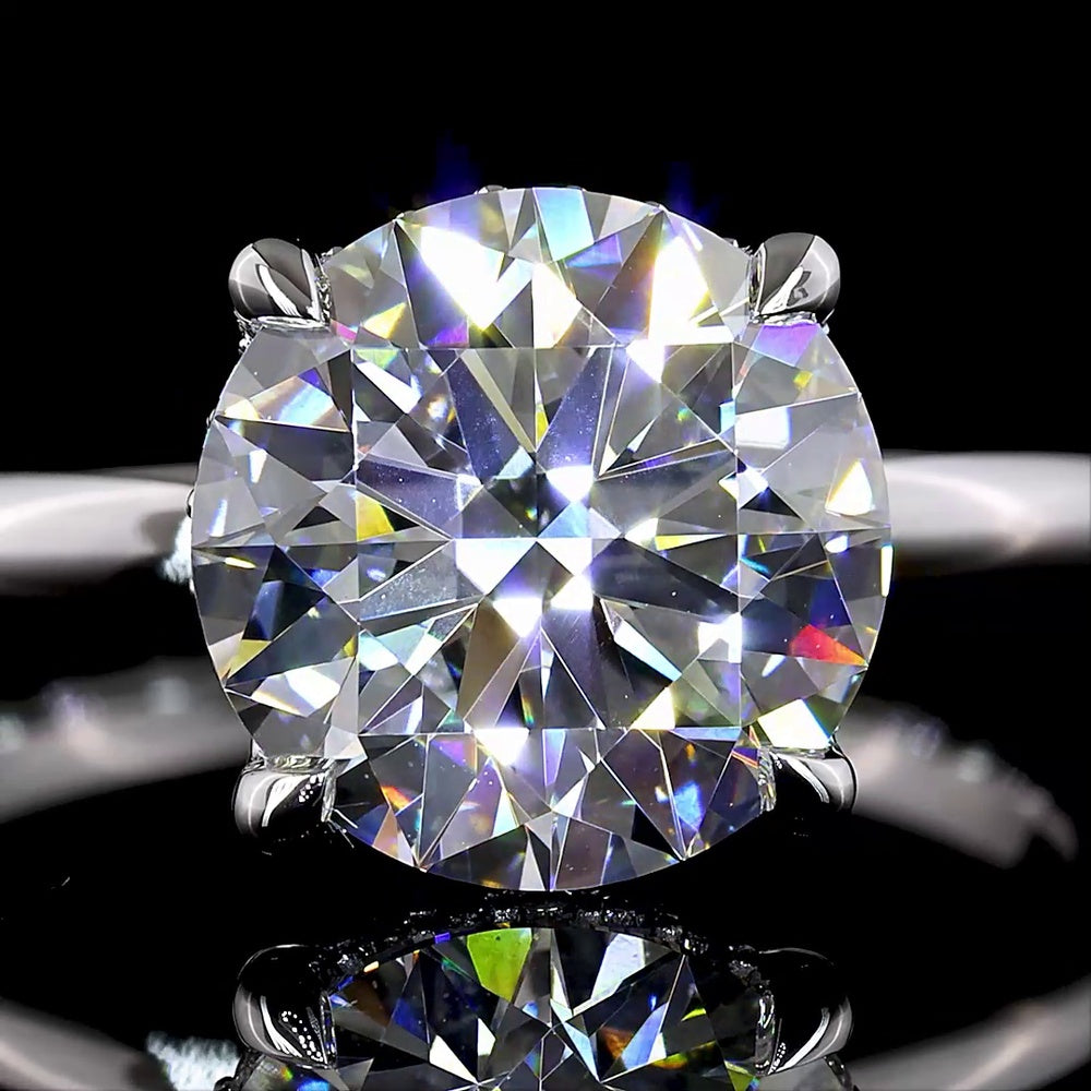 14K White Gold Hidden Halo Ring with 3.12 Carat Round Brilliant Cut E VVS2 Lab Diamond and 0.10 Carat Side Lab Diamonds - 3.22 Carat Total Diamond Weight - Covaloro Fine Jewelry
