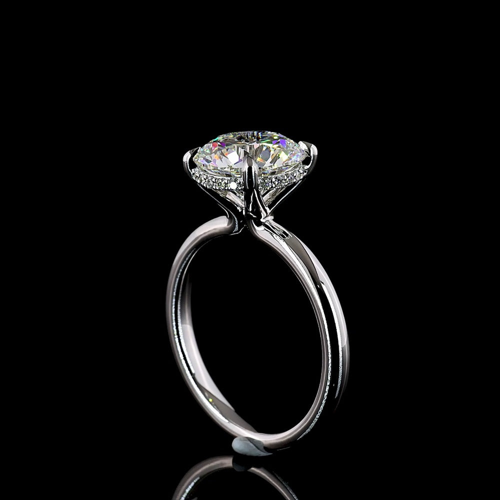 14K White Gold Hidden Halo Ring with 3.12 Carat Round Brilliant Cut E VVS2 Lab Diamond and 0.10 Carat Side Lab Diamonds - 3.22 Carat Total Diamond Weight - Covaloro Fine Jewelry