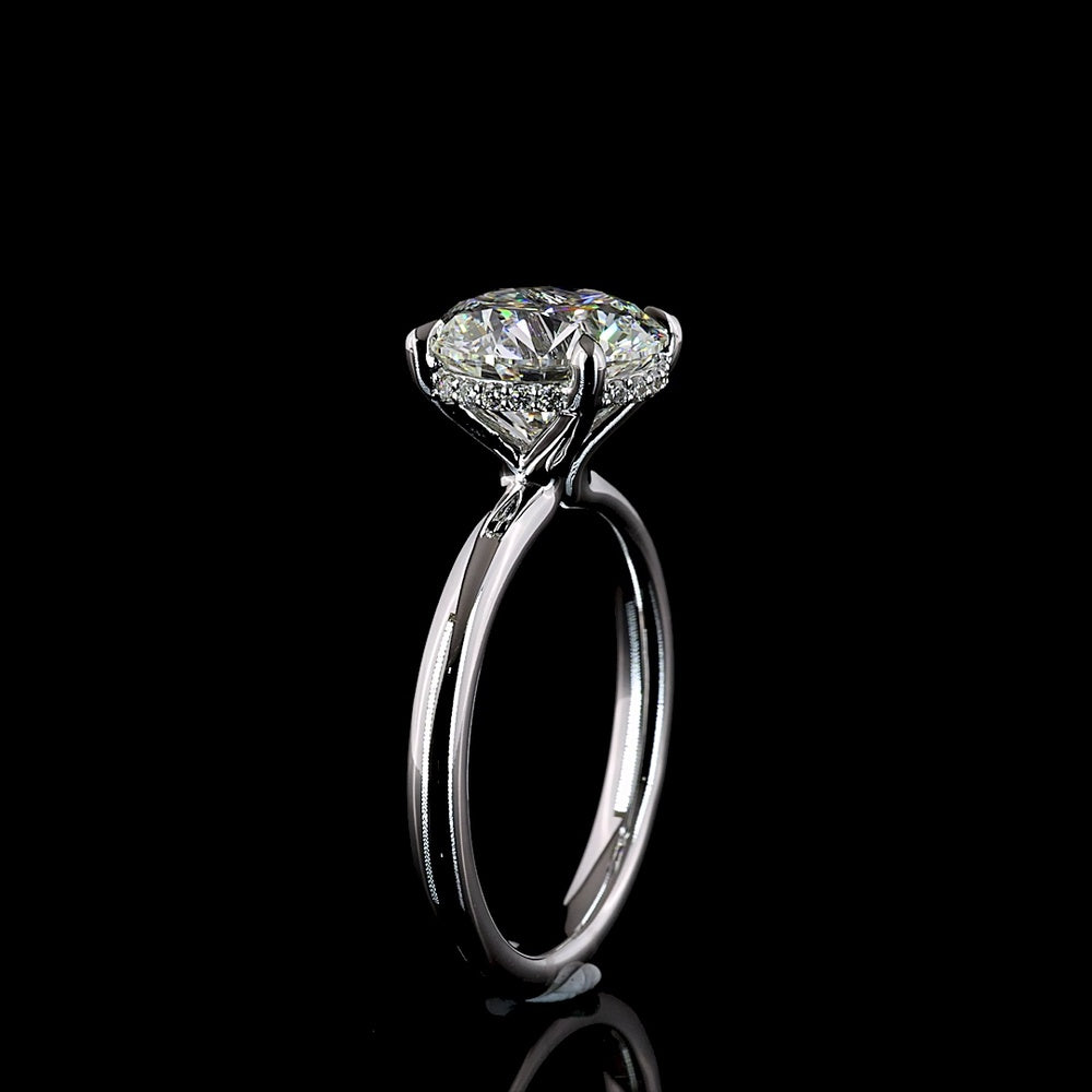 14K White Gold Hidden Halo Ring with 3.12 Carat Round Brilliant Cut E VVS2 Lab Diamond and 0.10 Carat Side Lab Diamonds - 3.22 Carat Total Diamond Weight - Covaloro Fine Jewelry