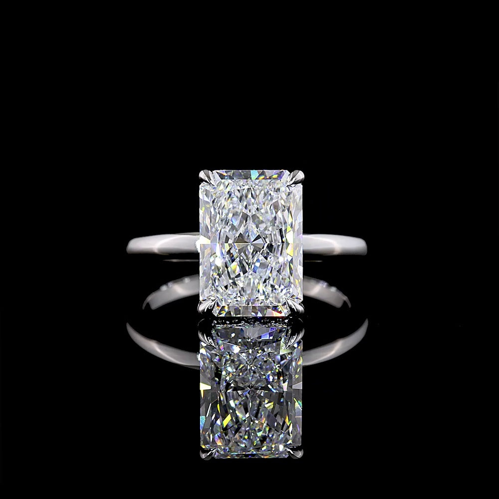 14K White Gold Hidden Halo Ring with 4.04 Carat Radiant Cut Lab Diamond and 0.12 Carat Brilliant Cut Diamond Accents - IGI Certified D VVS2 - Covaloro Fine Jewelry