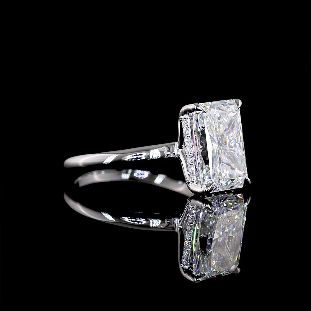14K White Gold Hidden Halo Ring with 4.04 Carat Radiant Cut Lab Diamond and 0.12 Carat Brilliant Cut Diamond Accents - IGI Certified D VVS2 - Covaloro Fine Jewelry