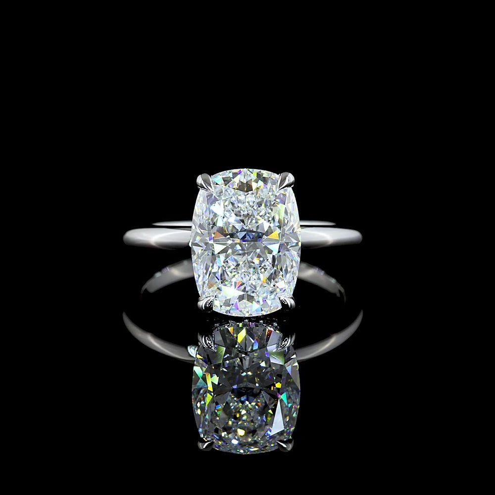 14K White Gold Hidden Halo Ring with 4.07 Carat Cushion Brilliant Lab Diamond and 0.11 Carat Diamond Halo - IGI Certified, 4.18 Total Carat Weight - Covaloro Fine Jewelry