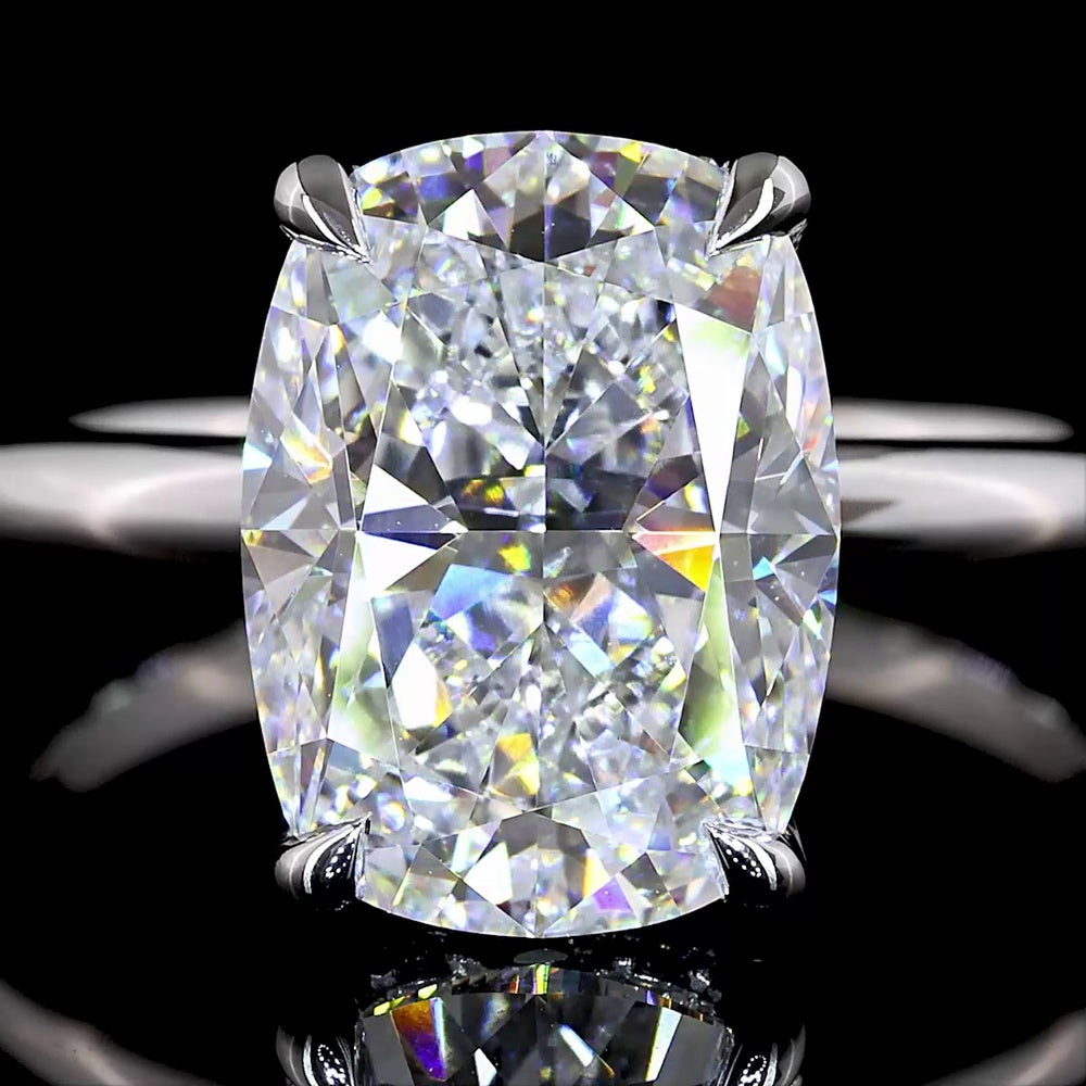 14K White Gold Hidden Halo Ring with 4.07 Carat Cushion Brilliant Lab Diamond and 0.11 Carat Diamond Halo - IGI Certified, 4.18 Total Carat Weight - Covaloro Fine Jewelry