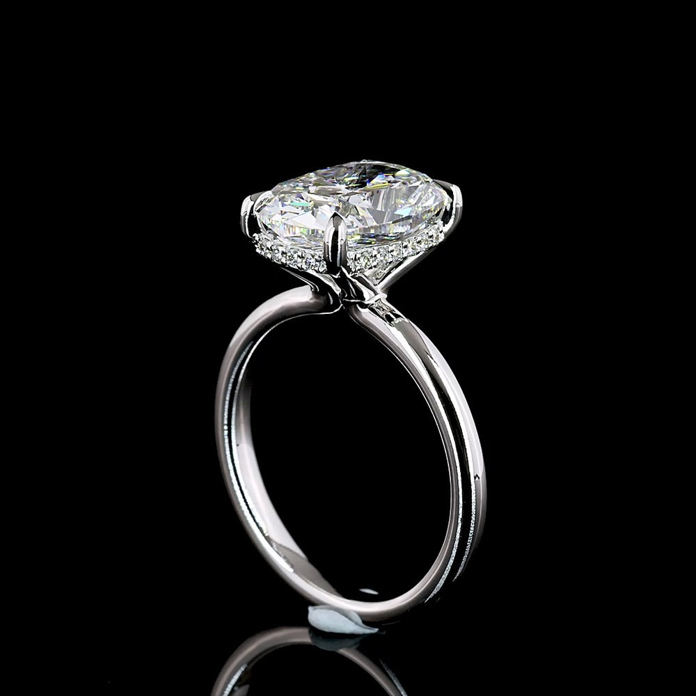 14K White Gold Hidden Halo Ring with 4.07 Carat Cushion Brilliant Lab Diamond and 0.11 Carat Diamond Halo - IGI Certified, 4.18 Total Carat Weight - Covaloro Fine Jewelry