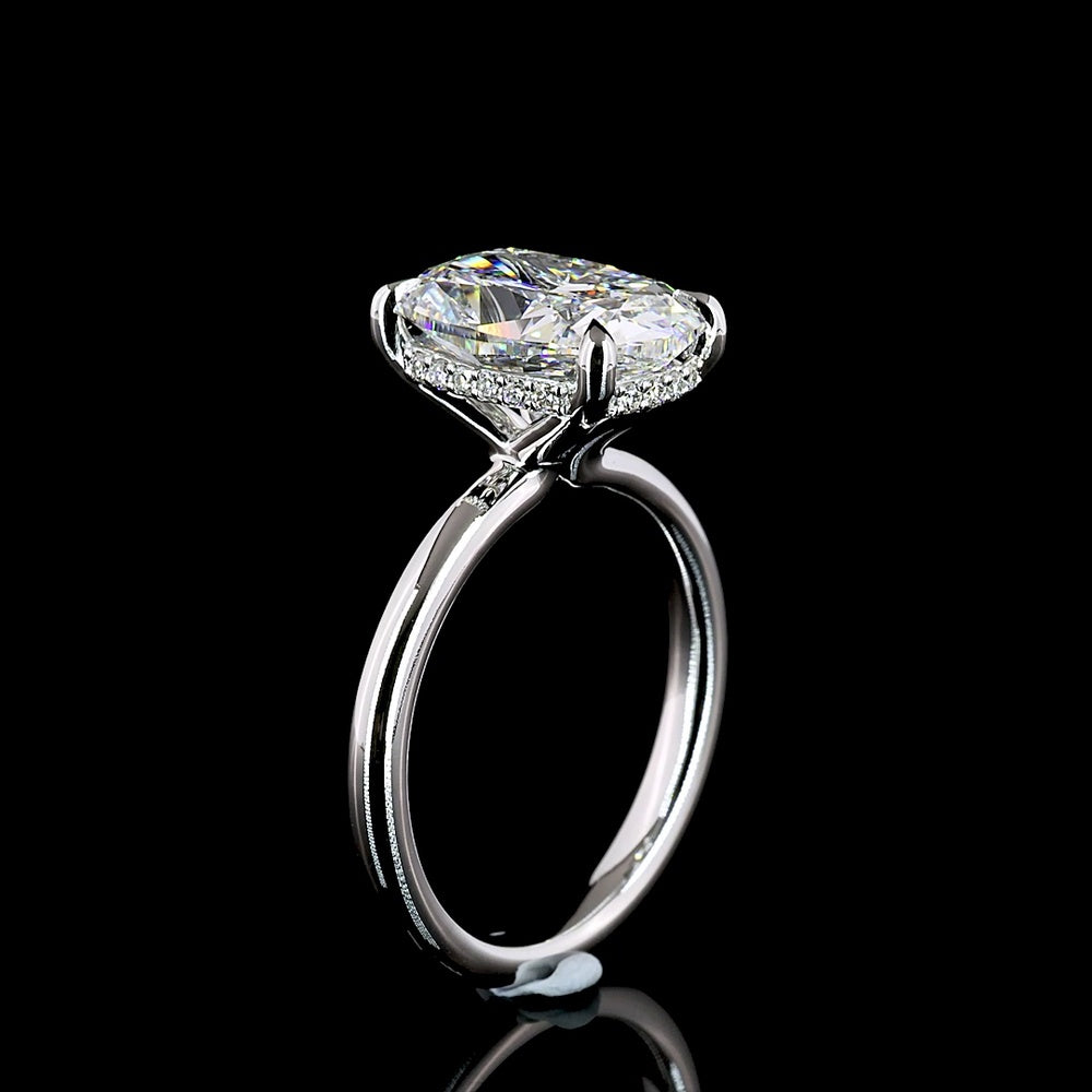14K White Gold Hidden Halo Ring with 4.07 Carat Cushion Brilliant Lab Diamond and 0.11 Carat Diamond Halo - IGI Certified, 4.18 Total Carat Weight - Covaloro Fine Jewelry