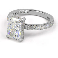 14K White Gold Hidden Halo Ring with 4.27 Carat Radiant Cut Lab Diamond and 0.51 Carat Brilliant Cut Accent Diamonds - GIA Certified E VVS2 - Total 4.78 Carats - Covaloro Fine Jewelry