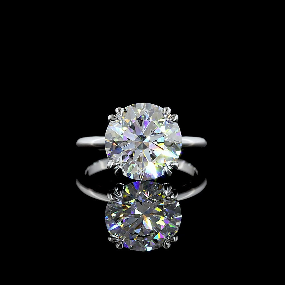 14K White Gold Hidden Halo Ring with 5.03 Carat Round Lab Diamond E VVS2 and 0.09 Carat Diamond Accents - Total 5.12 Carats - Covaloro Fine Jewelry