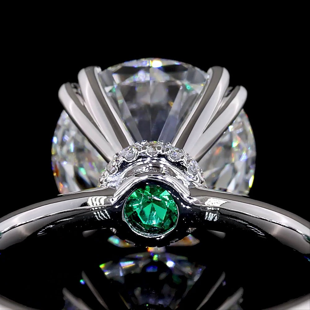14K White Gold Hidden Halo Ring with 5.03 Carat Round Lab Diamond E VVS2 and 0.09 Carat Diamond Accents - Total 5.12 Carats - Covaloro Fine Jewelry