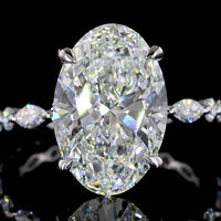 14K White Gold Hidden Halo Ring with 5.11 Carat Oval Cut Lab Diamond and Accent Marquise and Round Diamonds - 5.85 Carat Total Diamond Weight - Covaloro Fine Jewelry