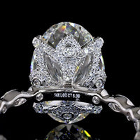 14K White Gold Hidden Halo Ring with 5.11 Carat Oval Cut Lab Diamond and Accent Marquise and Round Diamonds - 5.85 Carat Total Diamond Weight - Covaloro Fine Jewelry