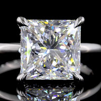 14K White Gold Hidden Halo Ring with 5.11 Carat Princess Cut D VVS2 Lab Diamond and 0.12 Carat Brilliant Cut Lab Diamond Accent - 5.23 Carat Total Diamond Weight - Covaloro Fine Jewelry