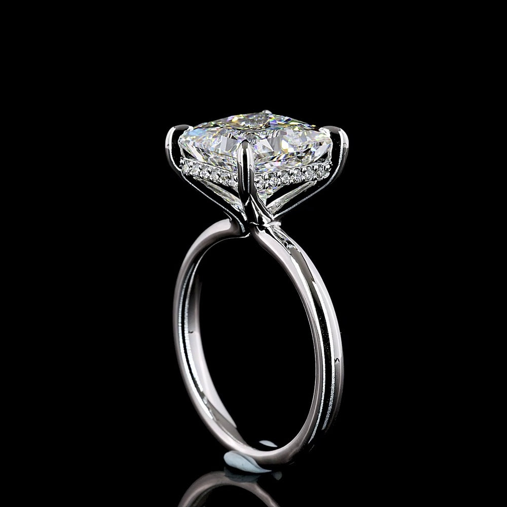 14K White Gold Hidden Halo Ring with 5.11 Carat Princess Cut D VVS2 Lab Diamond and 0.12 Carat Brilliant Cut Lab Diamond Accent - 5.23 Carat Total Diamond Weight - Covaloro Fine Jewelry