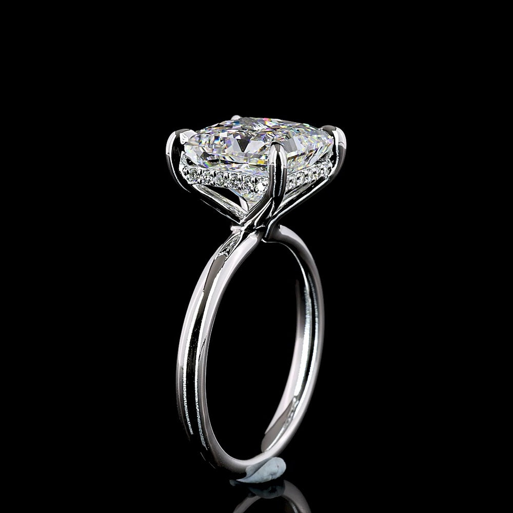 14K White Gold Hidden Halo Ring with 5.11 Carat Princess Cut D VVS2 Lab Diamond and 0.12 Carat Brilliant Cut Lab Diamond Accent - 5.23 Carat Total Diamond Weight - Covaloro Fine Jewelry