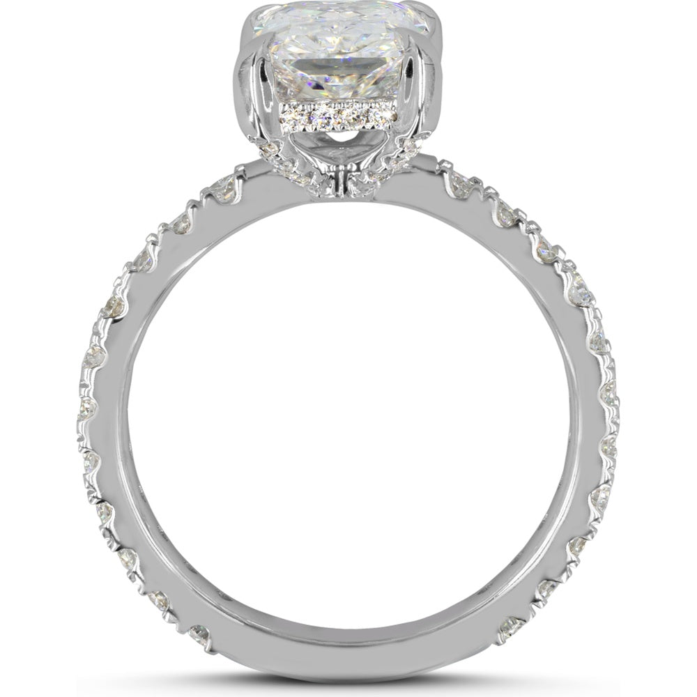 14K White Gold Hidden Halo Ring with 5.17 Carats Radiant Cut Lab Diamond and 59 total diamonds - 6.26 Carat Total Weight - Covaloro Fine Jewelry