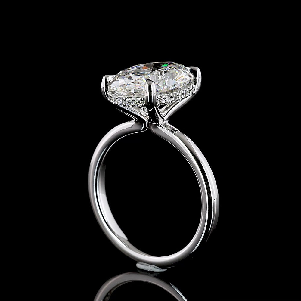 14K White Gold Hidden Halo Ring with 5.18 Carat Oval Cut Lab Diamond and Accent Stones - 6.35 Carat Total Diamond Weight - Covaloro Fine Jewelry