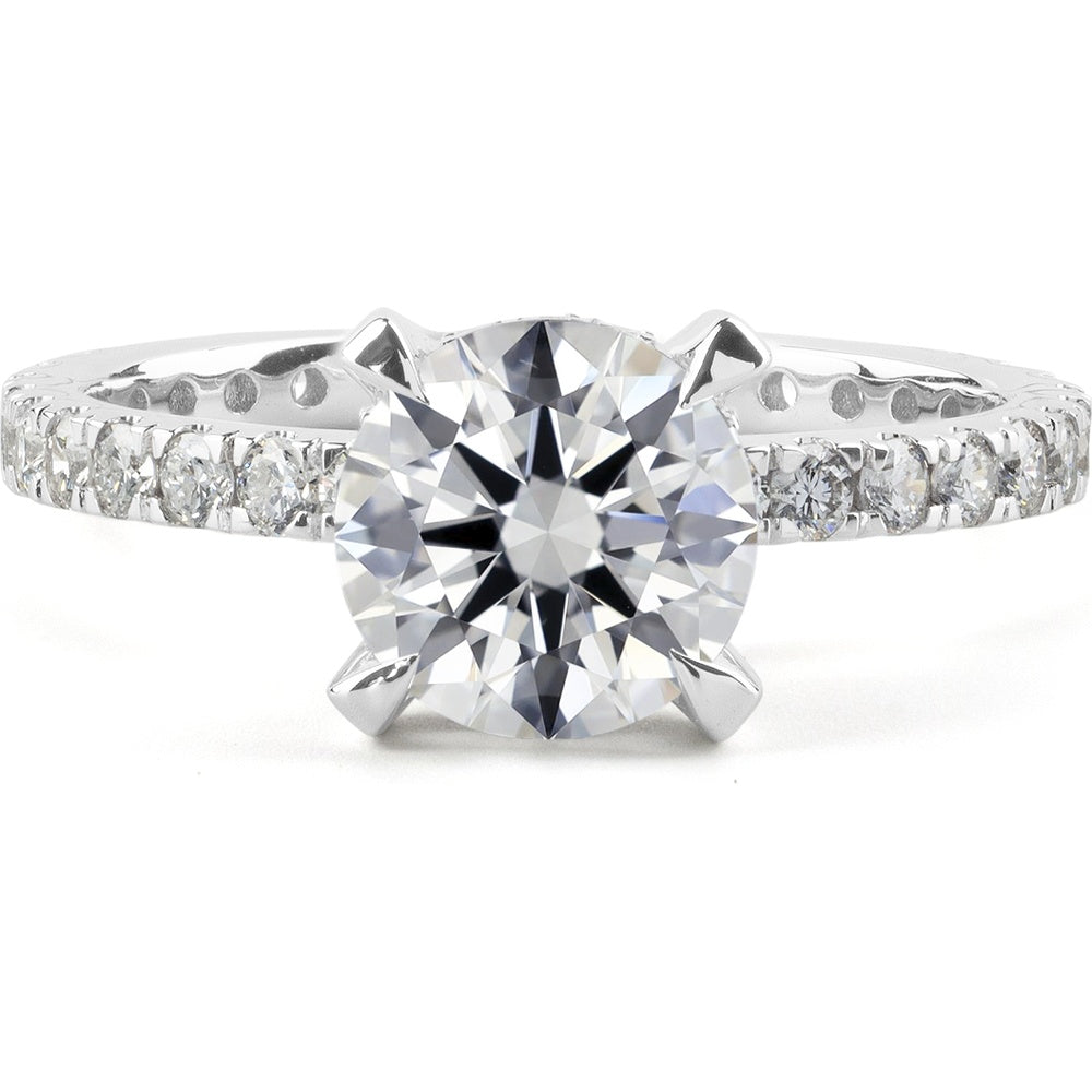 14K White Gold Hidden Halo Ring with 8.42 Carat Round Brilliant Lab Diamond and 49 Total Diamonds - 9.21 Total Carat Weight - Covaloro Fine Jewelry
