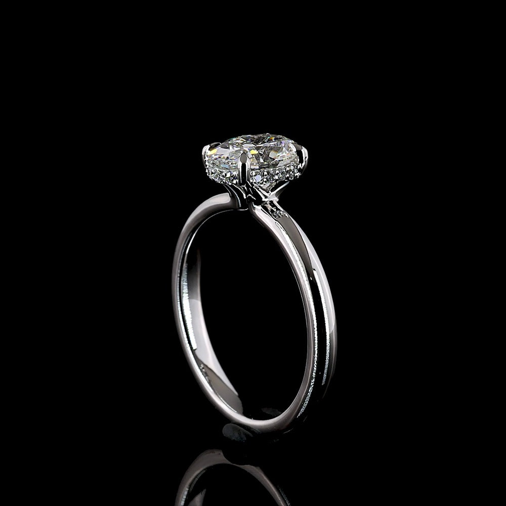 14K White Gold Hidden Halo Ring with North-South Oval Lab Diamond - 1.13 Carat Total Weight, D VVS2 Center - Covaloro Fine Jewelry