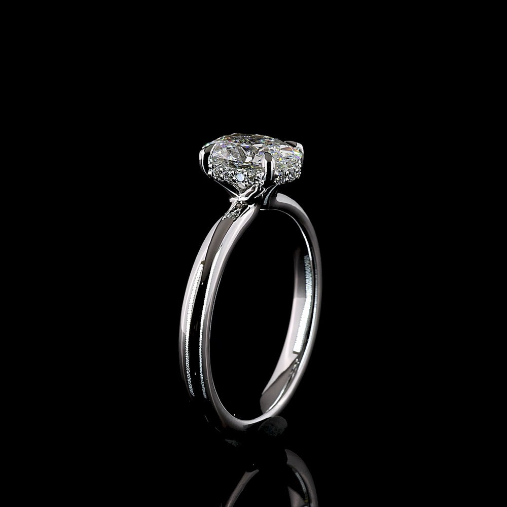 14K White Gold Hidden Halo Ring with North-South Oval Lab Diamond - 1.13 Carat Total Weight, D VVS2 Center - Covaloro Fine Jewelry