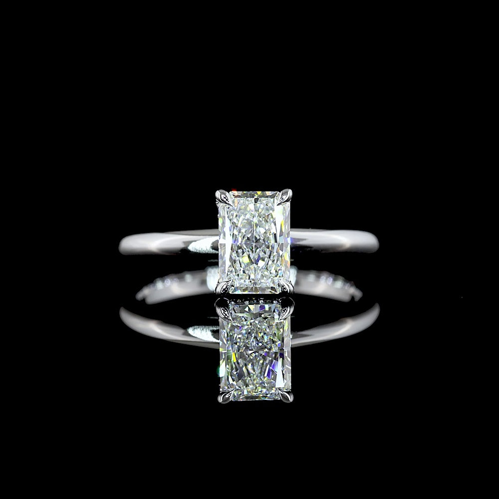 14K White Gold Hidden Halo Ring with North-South Radiant Cut Lab Diamond - 1.11 Total Carat Weight, D VVS2 Clarity, IGI Certified - Covaloro Fine Jewelry