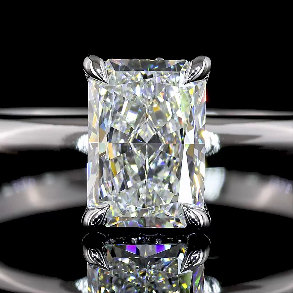 14K White Gold Hidden Halo Ring with North-South Radiant Cut Lab Diamond - 1.11 Total Carat Weight, D VVS2 Clarity, IGI Certified - Covaloro Fine Jewelry