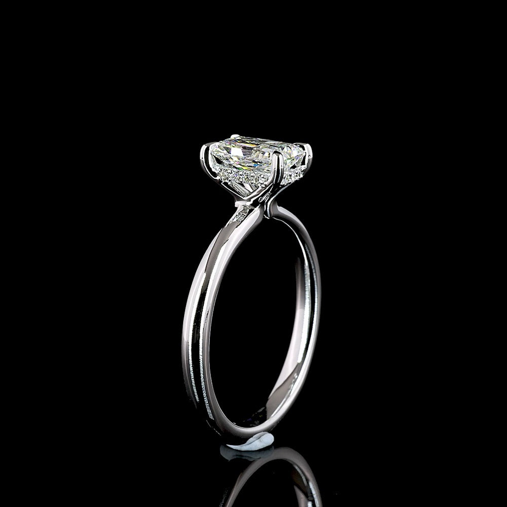 14K White Gold Hidden Halo Ring with North-South Radiant Cut Lab Diamond - 1.11 Total Carat Weight, D VVS2 Clarity, IGI Certified - Covaloro Fine Jewelry