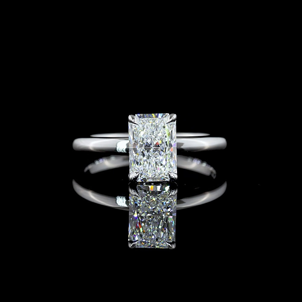 14K White Gold Hidden Halo Ring with North-South Radiant Cut Lab Diamond - 1.55 Carats Center Stone, 1.63 Carats Total Diamond Weight, E VVS2 Clarity - Covaloro Fine Jewelry