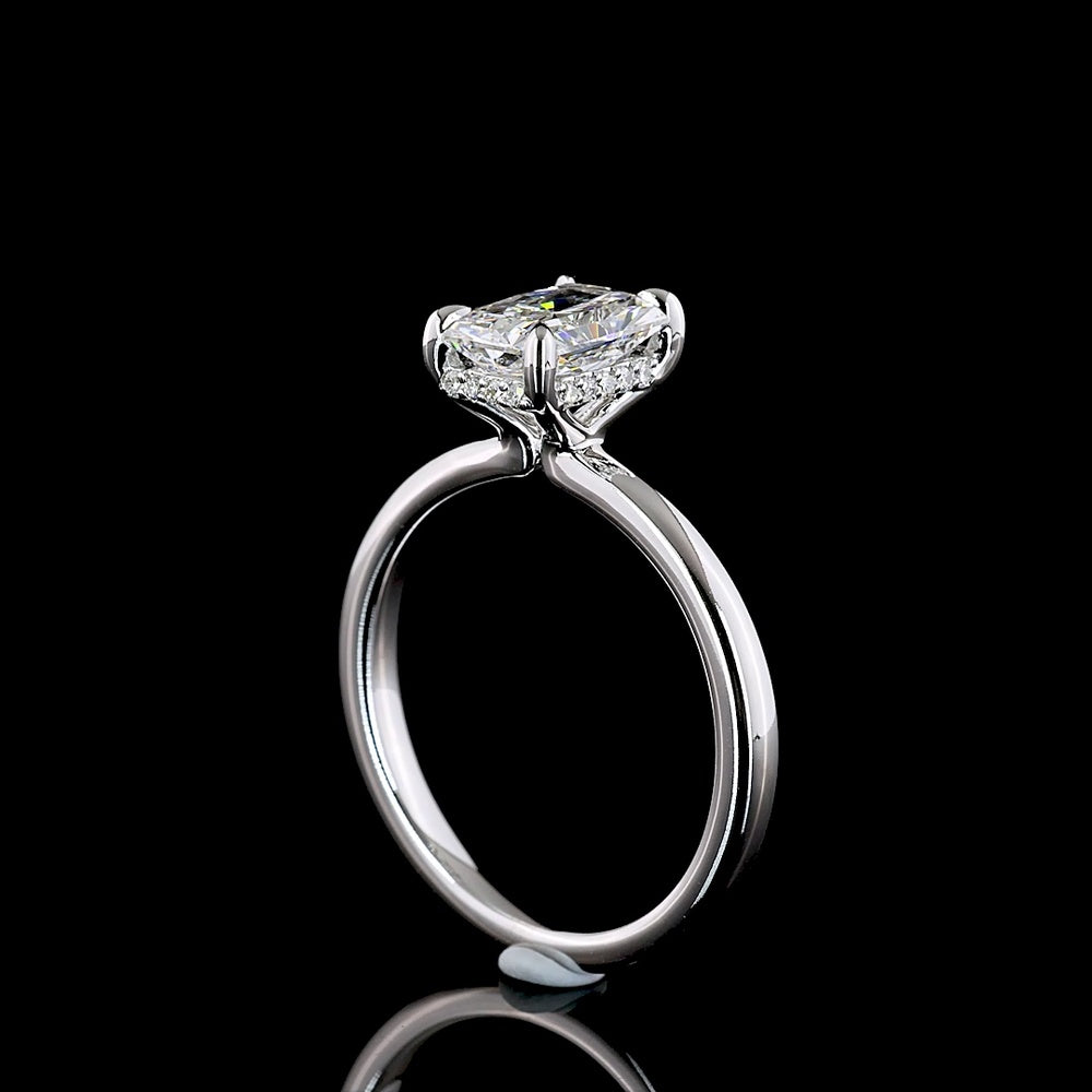 14K White Gold Hidden Halo Ring with North-South Radiant Cut Lab Diamond - 1.55 Carats Center Stone, 1.63 Carats Total Diamond Weight, E VVS2 Clarity - Covaloro Fine Jewelry