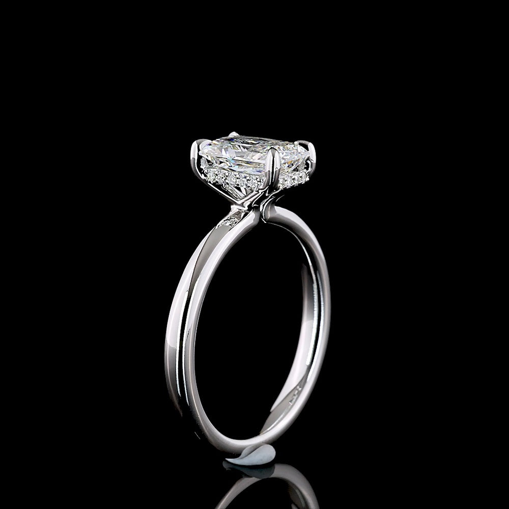 14K White Gold Hidden Halo Ring with North-South Radiant Cut Lab Diamond - 1.55 Carats Center Stone, 1.63 Carats Total Diamond Weight, E VVS2 Clarity - Covaloro Fine Jewelry