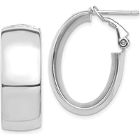 14K White Gold High Polished 10mm Oval Hoop Earrings with Omega Clip Back by Oro Pregiato