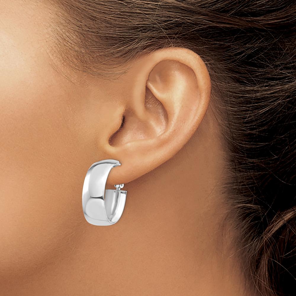 14K White Gold High Polished 10mm Oval Hoop Earrings with Omega Clip Back by Oro Pregiato