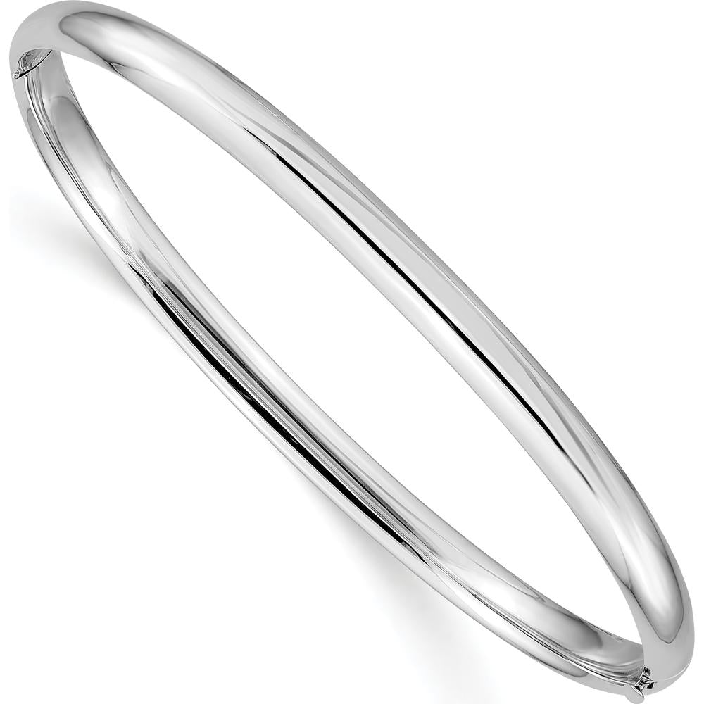 14K White Gold High Polished 5.00mm Hinged Oval Bangle Bracelet with Box Catch Clasp by Oro Pregiato