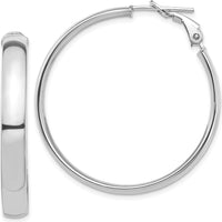 14K White Gold High Polished 5mm Omega Back Hoop Earrings - 37.48mm Length by Oro Pregiato