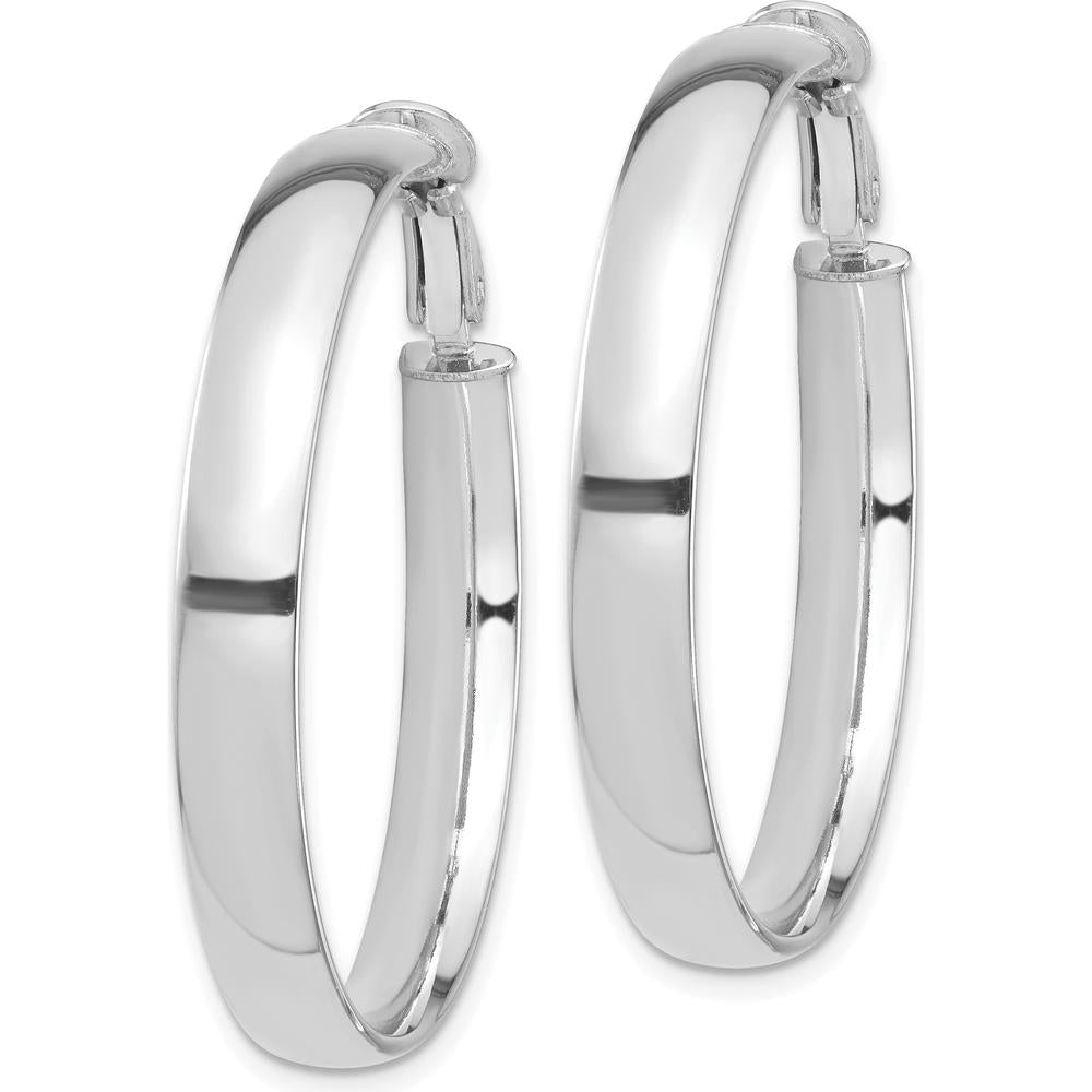 14K White Gold High Polished 5mm Omega Back Hoop Earrings - 37.48mm Length by Oro Pregiato