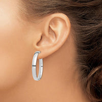 14K White Gold High Polished 5mm Omega Back Hoop Earrings - 37.48mm Length by Oro Pregiato