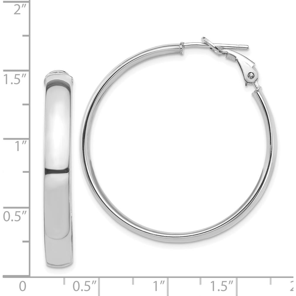 14K White Gold High Polished 5mm Omega Back Hoop Earrings - 37.48mm Length by Oro Pregiato