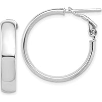 14K White Gold High Polished 5mm Omega Back Hoop Earrings by Oro Pregiato