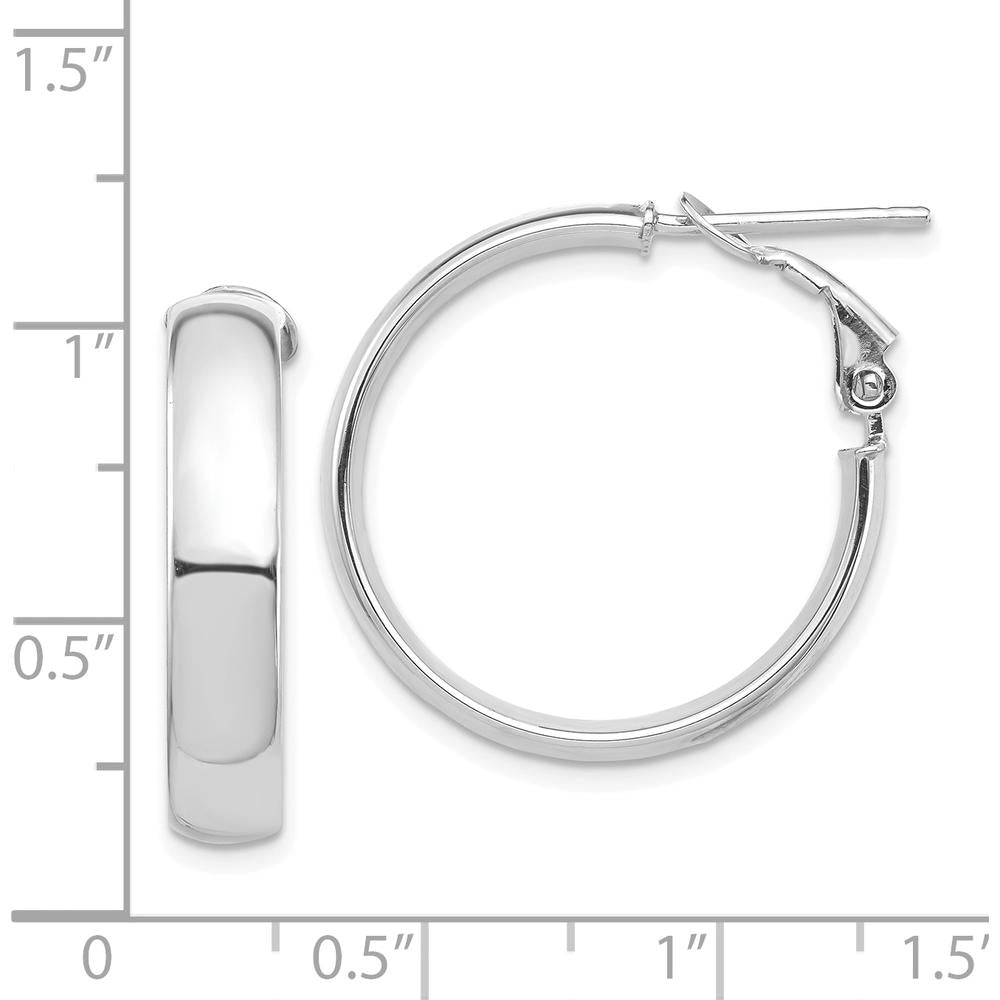14K White Gold High Polished 5mm Omega Back Hoop Earrings by Oro Pregiato