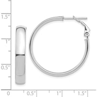 14K White Gold High Polished 5mm Omega Back Hoop Earrings - Silver Tone Finish by Oro Pregiato