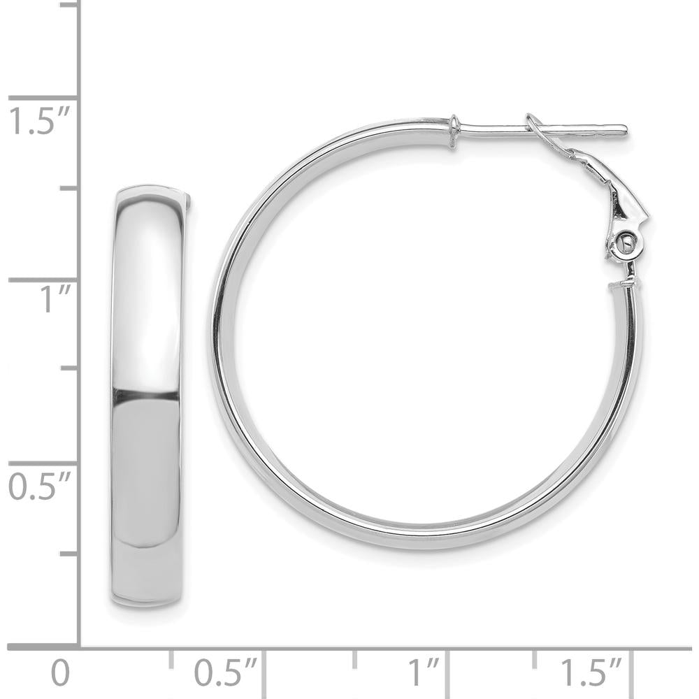 14K White Gold High Polished 5mm Omega Back Hoop Earrings - Silver Tone Finish by Oro Pregiato