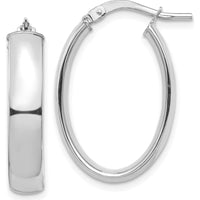 14K White Gold High Polished 5mm Oval Hoop Earrings - Classic Design by 0