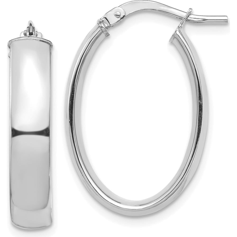 14K White Gold High Polished 5mm Oval Hoop Earrings - Classic Design by 0