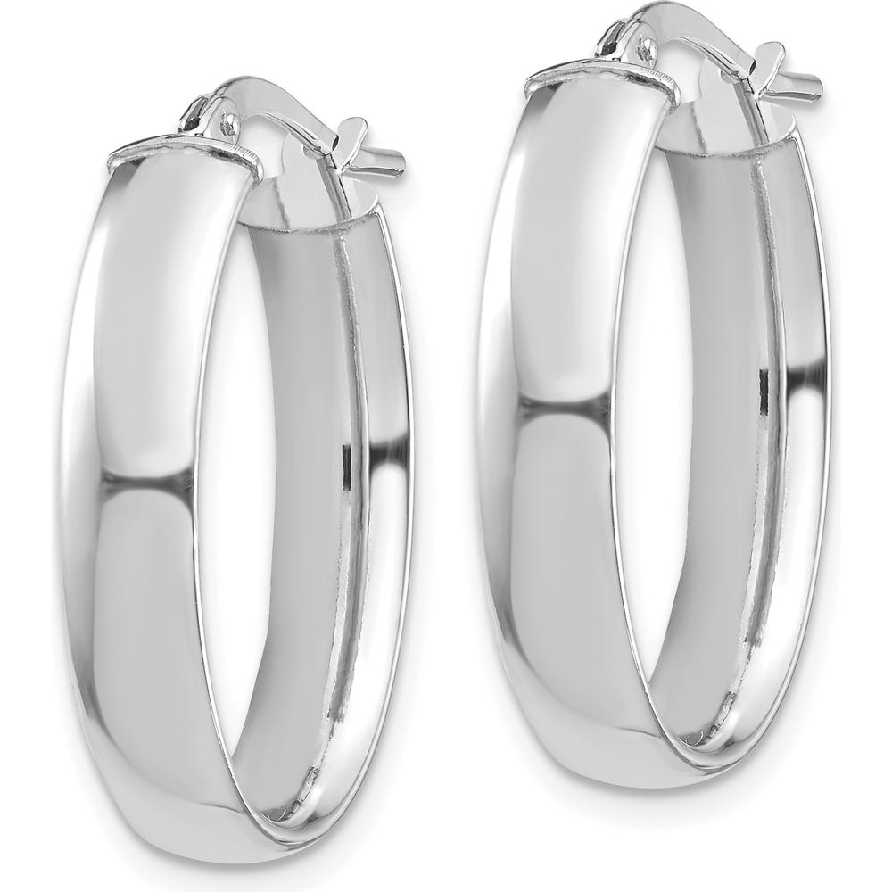 14K White Gold High Polished 5mm Oval Hoop Earrings - Classic Design by 0