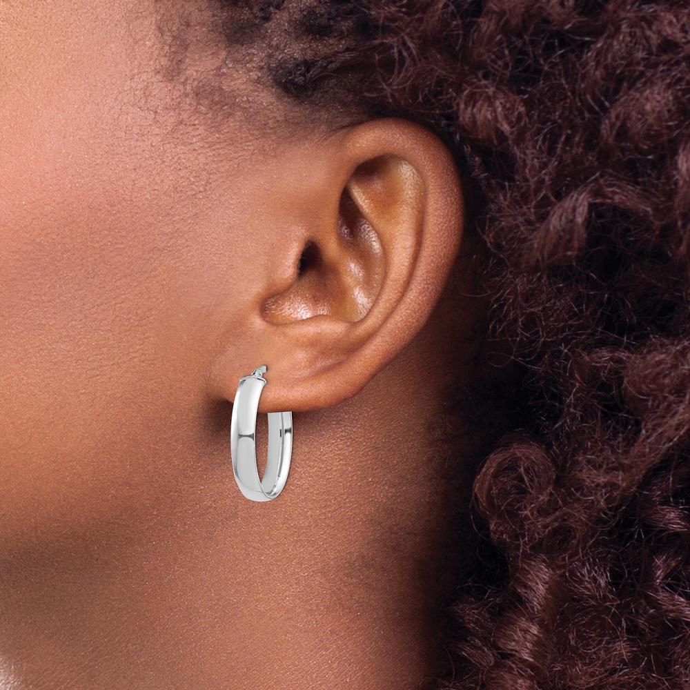 14K White Gold High Polished 5mm Oval Hoop Earrings - Classic Design by 0