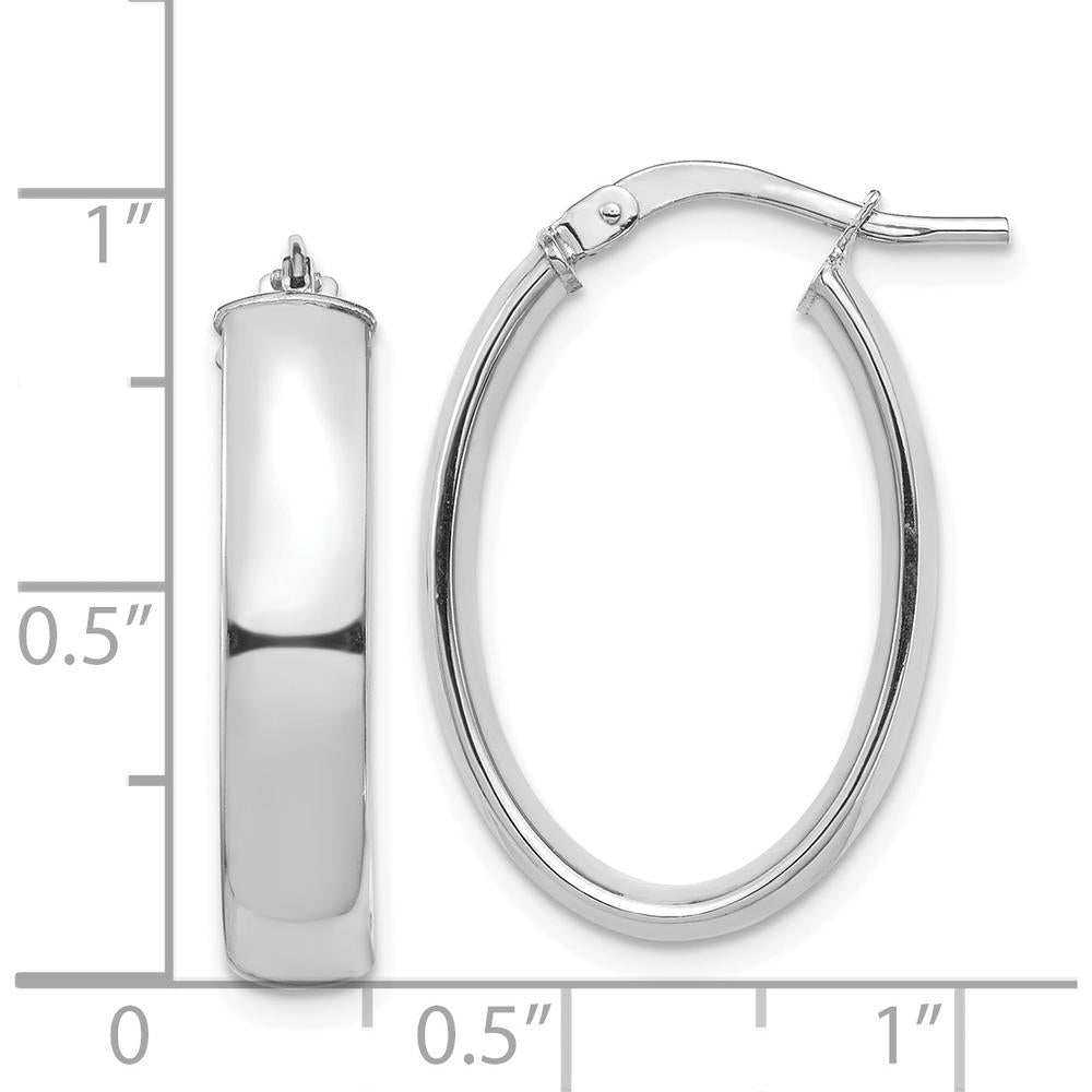 14K White Gold High Polished 5mm Oval Hoop Earrings - Classic Design by 0