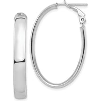 14K White Gold High Polished 5mm Oval Omega Back Hoop Earrings by Oro Pregiato