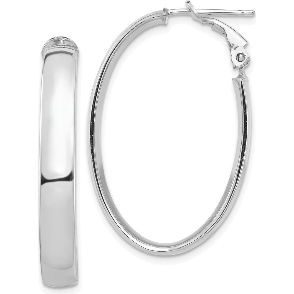 14K White Gold High Polished 5mm Oval Omega Back Hoop Earrings by Oro Pregiato