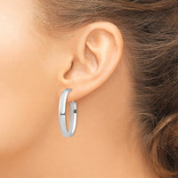 14K White Gold High Polished 5mm Oval Omega Back Hoop Earrings by Oro Pregiato