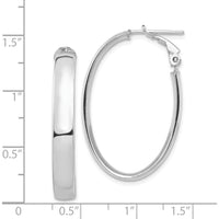 14K White Gold High Polished 5mm Oval Omega Back Hoop Earrings by Oro Pregiato