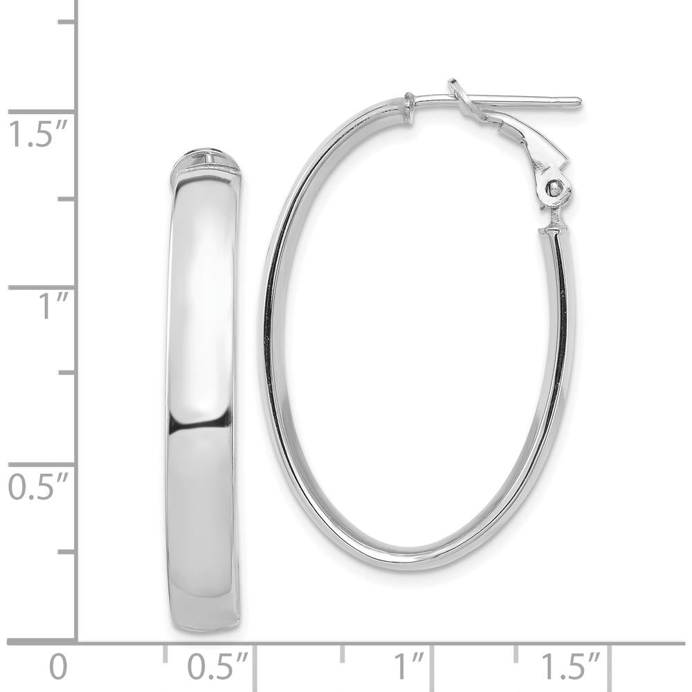 14K White Gold High Polished 5mm Oval Omega Back Hoop Earrings by Oro Pregiato